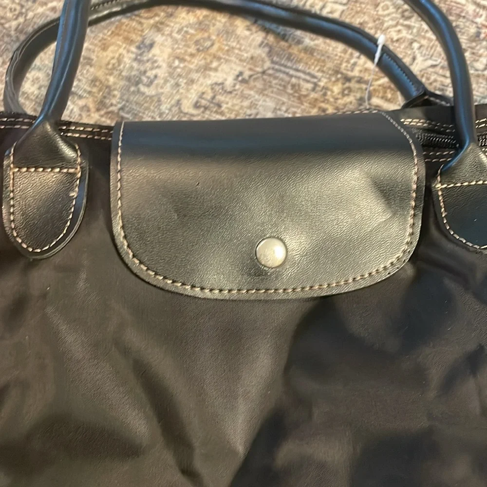 NWT Large Black Nylon Tote Bag Zip Top Work Travel Shoulder Bag Lightweight